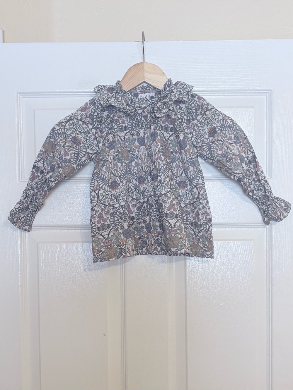 Amaia London Floral Liberty Fabric Amelia Long Sleeve Ruffle Collar Blouse, 4Y